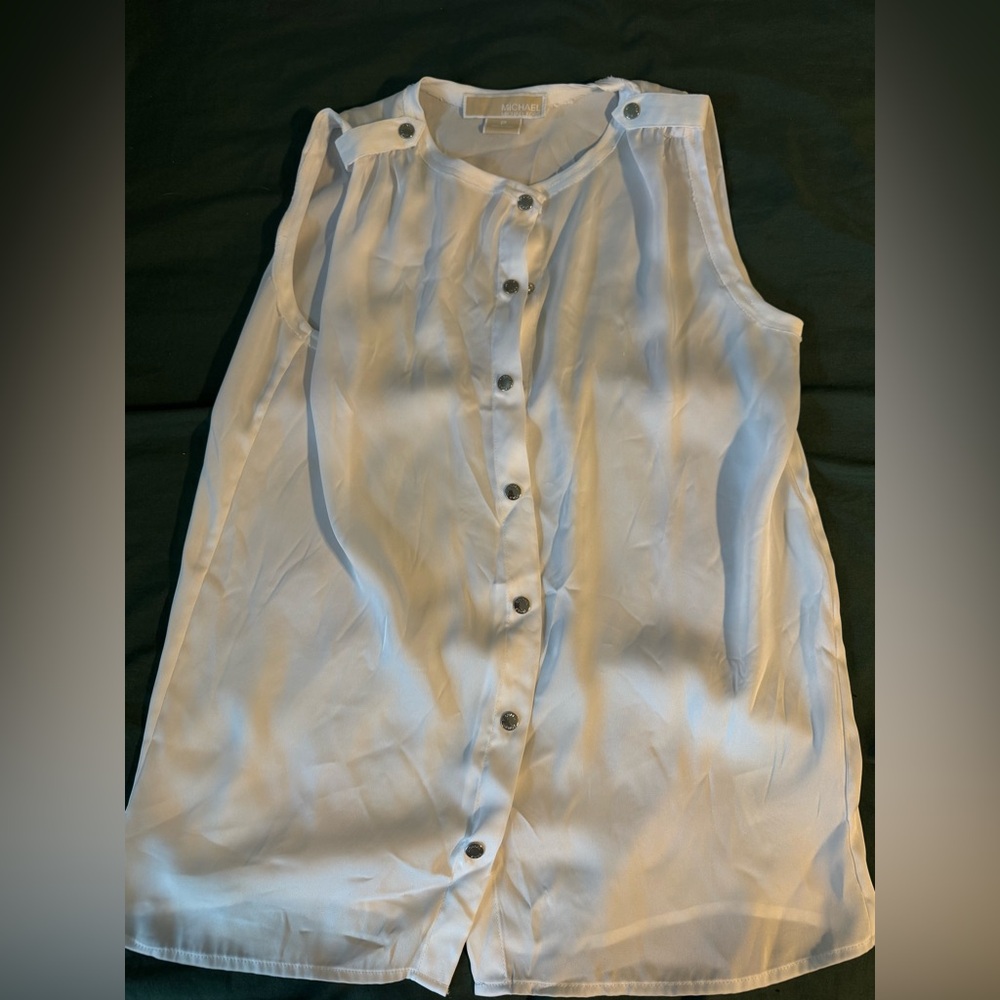 Michael Kors White Sleeveless Button-Down Shirt